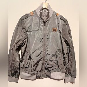 Energie x Sixty Y2K Urban Gray Bomber Jacket with Leather Accents Size Large